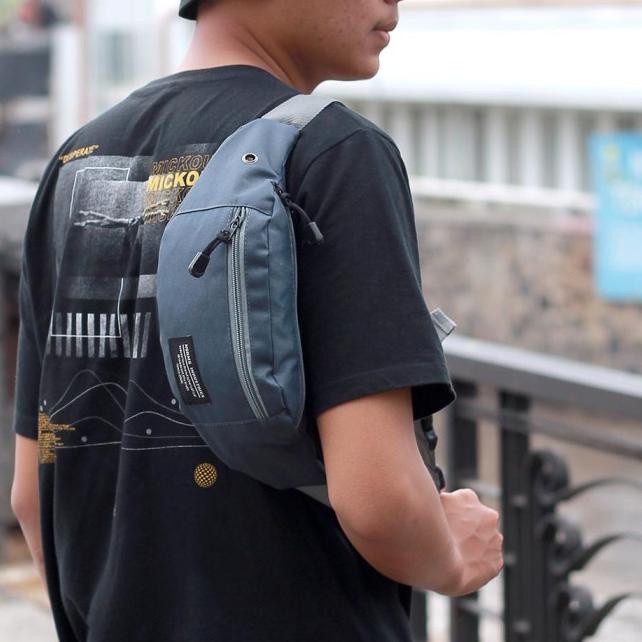 ♥ Tas Selempang Dada Pria Murah Waistbag Distro Tas Pinggang Kecil Cowok - Abu-abu ✳