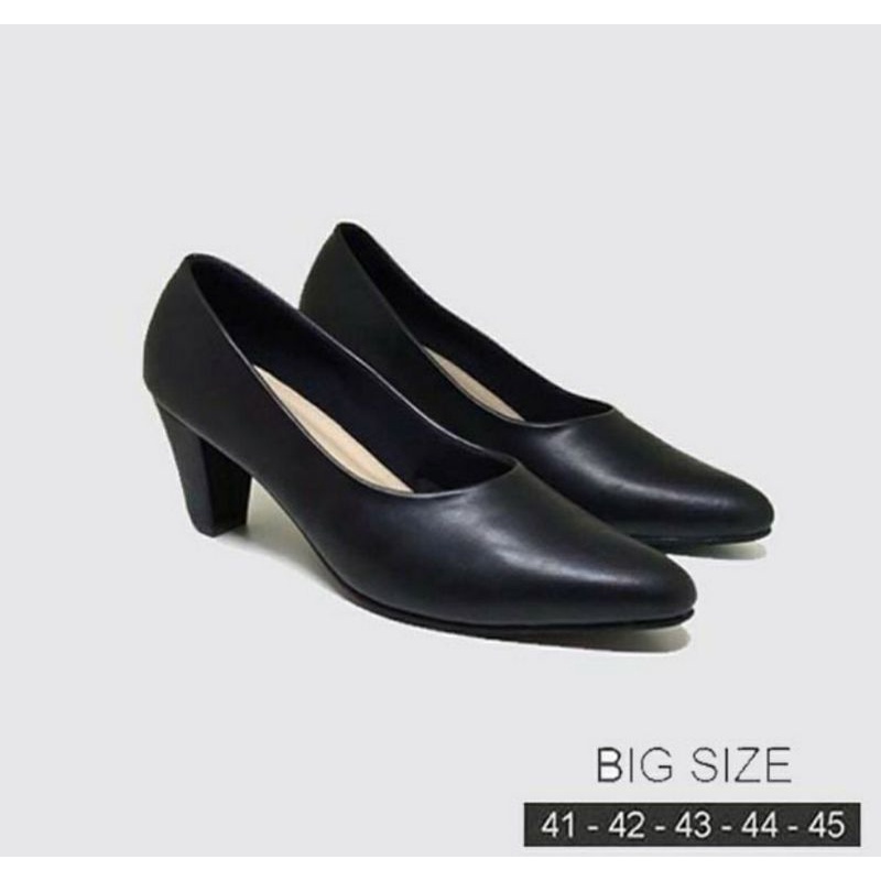 Big Size Woman / Pantofel Sepatu Kerja Wanita Big size 41-45 Higheels Kulit Hitam SPG Sales Size Besar Hitam, 42