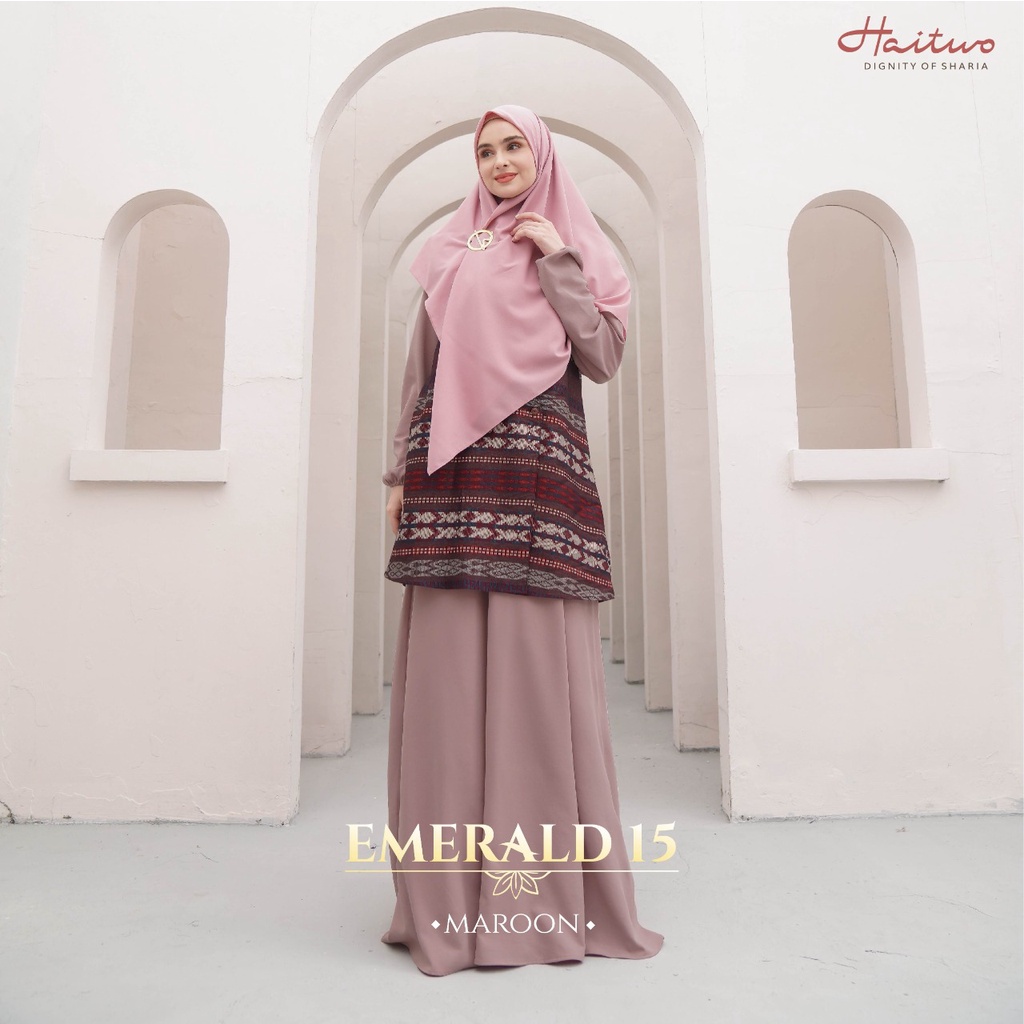 Haitwo Gamis EMERALD 15 Bahan Morelli Stretch Dress set Outer Fashion Muslimah Elegant Modern trendi by Haitwo bisa COD