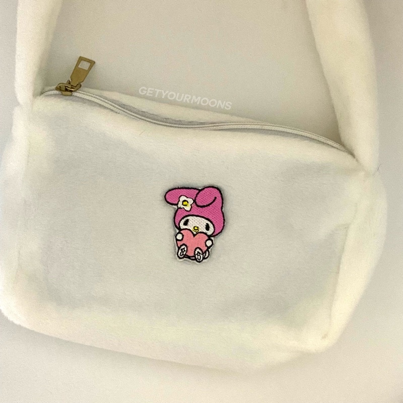 fur shoulderbag my melody, melody, y2k shoulder bag, tas bahu