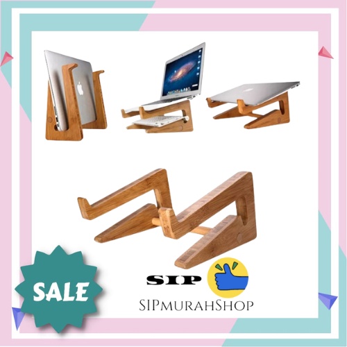 Stand Laptop Vertical Holder Desktop Table Notebook Display Kayu Macbook Berdiri Multi Fungsi / Wood Laptop Stand Note Book Stand Portable Unik Meja Laptop Kayu BIG SIZE