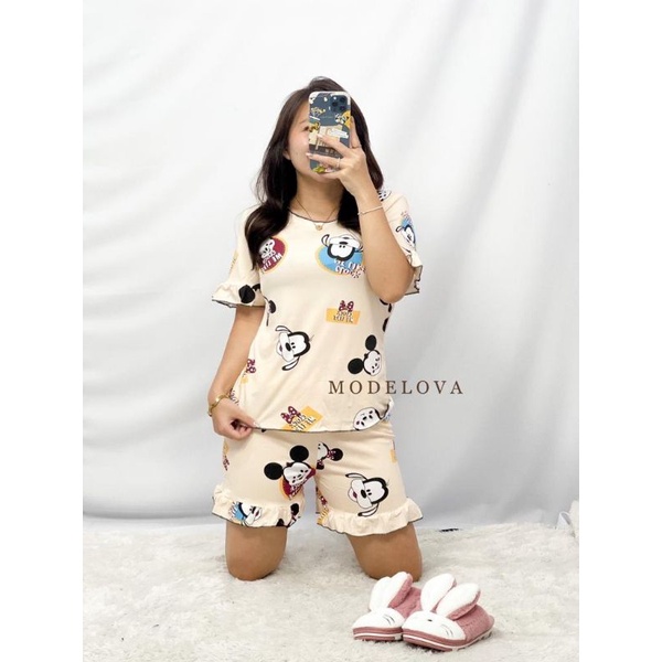 MDLV ~ Baju Tidur Tsum Creme HP Baju Tidur Dewasa Celana Pendek Fashion import