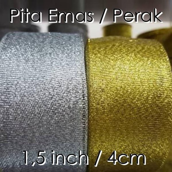 

Pita Gold, Pita Silver Besar, Pita 4 cm Gliter Mengkilap