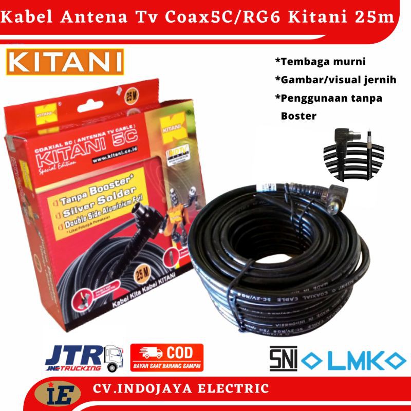 Kabel Antena Tv Kitani Coaxial 5C+Jek 25 Meter Full Tembaga Kabel Tv Ke Antena Kabel Antena Kabel antena tanpa booster kabel antena berkualitas kabel antena murah kabel antena kabel parabola antena hd antena digital kabel antena terbaik kabel CCTV
