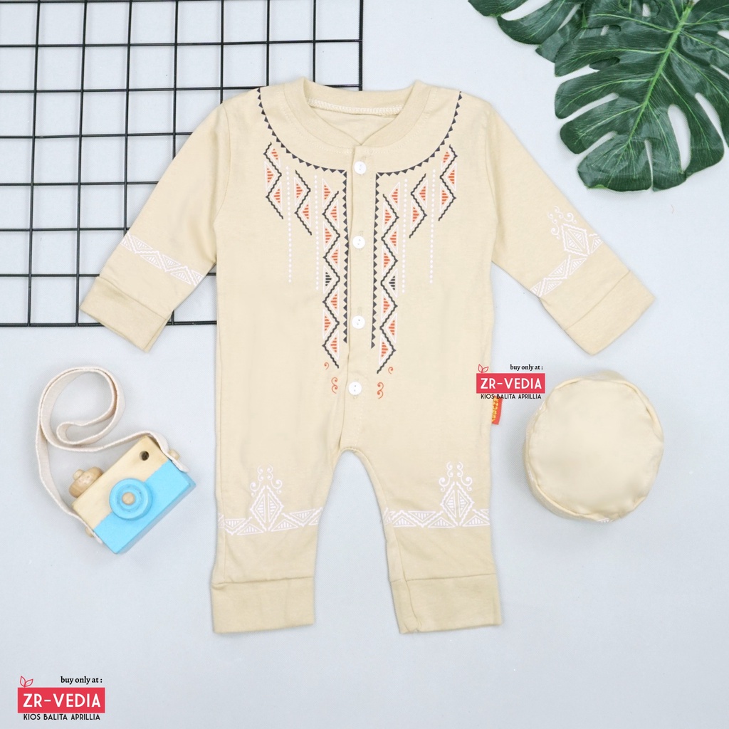 (0-12 Bulan) Koko Jumper Naufal / Baju Muslim Baby Anak Laki All Size Katun Romper Bayi Newborn