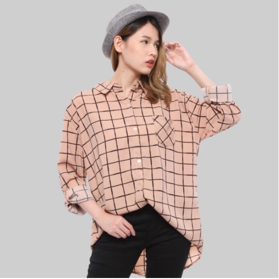 kemeja kotak kotak wanita bju atasan wanita blouse kekinian kmja kotakkotak murah pakaian cewek kore