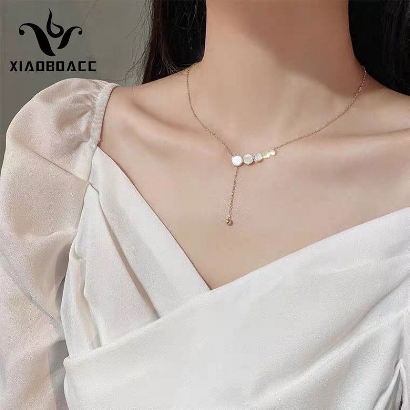 XiaoboACC Kalung Rantai Klavikula 18K Gold Bahan Titanium Steel Hypoallergenic Ukuran Untuk Wanita - 38CM+6CM