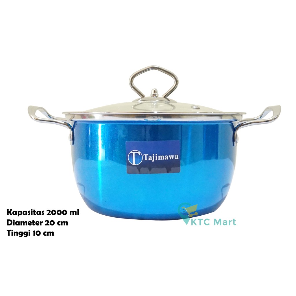 KTCmart - TAJIMAWA Panci Sup Stainless 20 cm Tutup KACA / Panci Masak/ Soup Pot