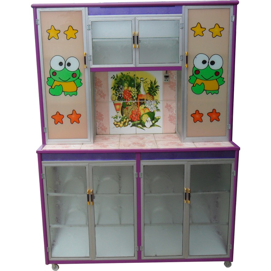 Lemari Rak Piring Roda Aluminium Warna 4 Pintu (KHUSUS JABODETABEK)