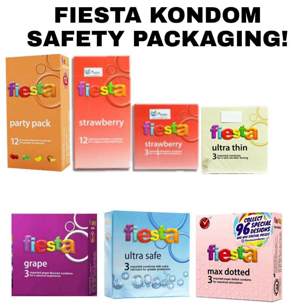 ORIGINAL FIESTA KONDOM GRAPE STRAWBERRY MAX DOTTED PARTY PACK 3pc