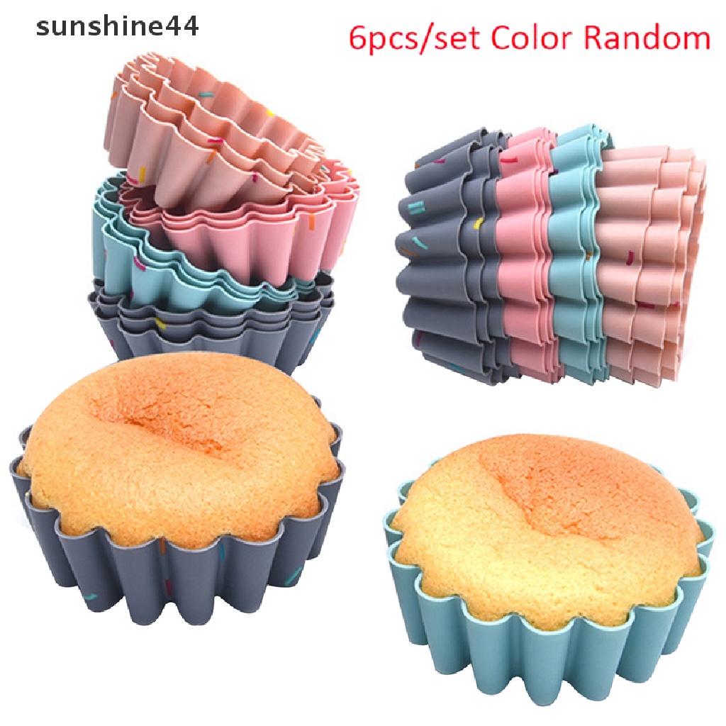 Sunshine 6Pcs Cetakan Cupcake / Muffin Bahan Silikon Food Grade Dapat Dipakai Ulang