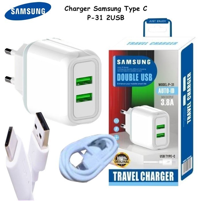 TRAVEL CHARGER BRANDED P-31 2USB dapat kabel TYPE C P31 universal Grosir