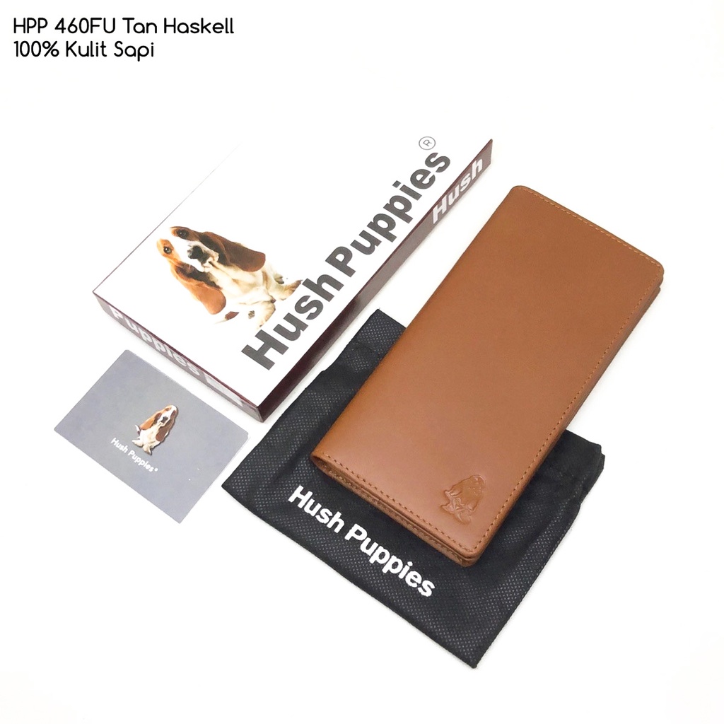 dompet pria hushpuppies 460FU tan vintage haskell kulit sapi asli dompet panjang