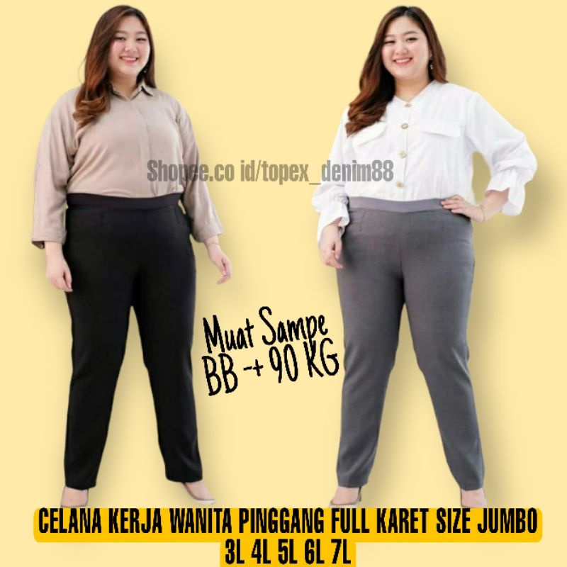 Celana Kerja Wanita Kantor Pinggang Karet Highwaist Jumbo Big Size