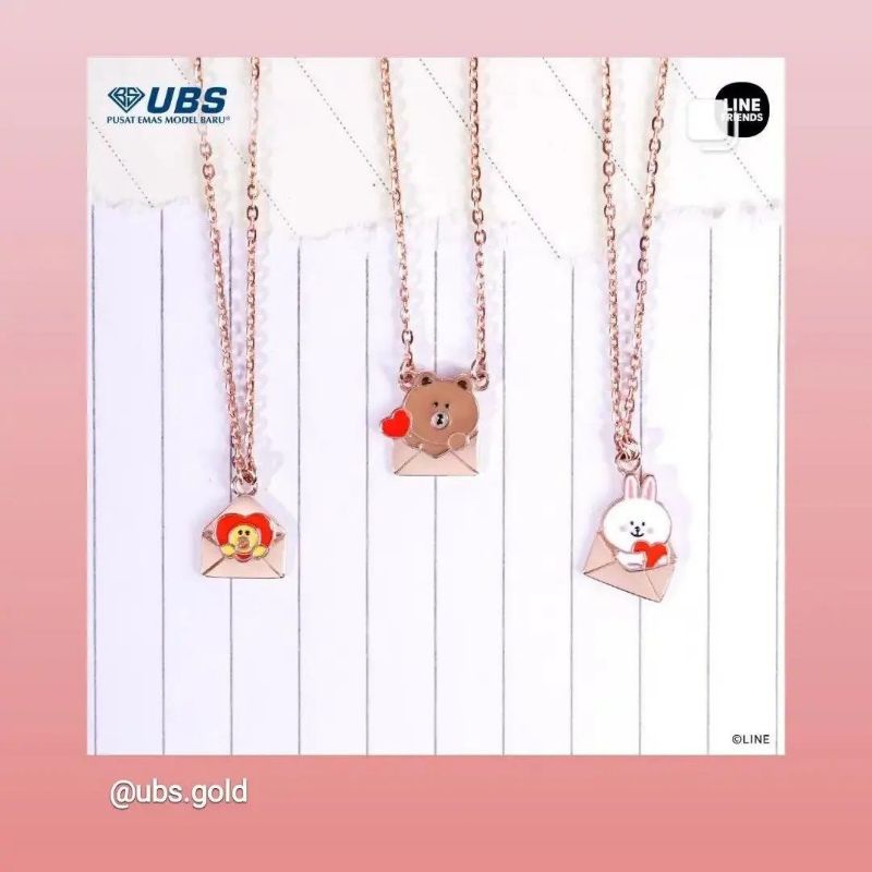 Kalung, gelang serut, giwang anting tusuk edisi LINE Cony, Brown, Sally berat ringan lucu UBS kadar 8K 375