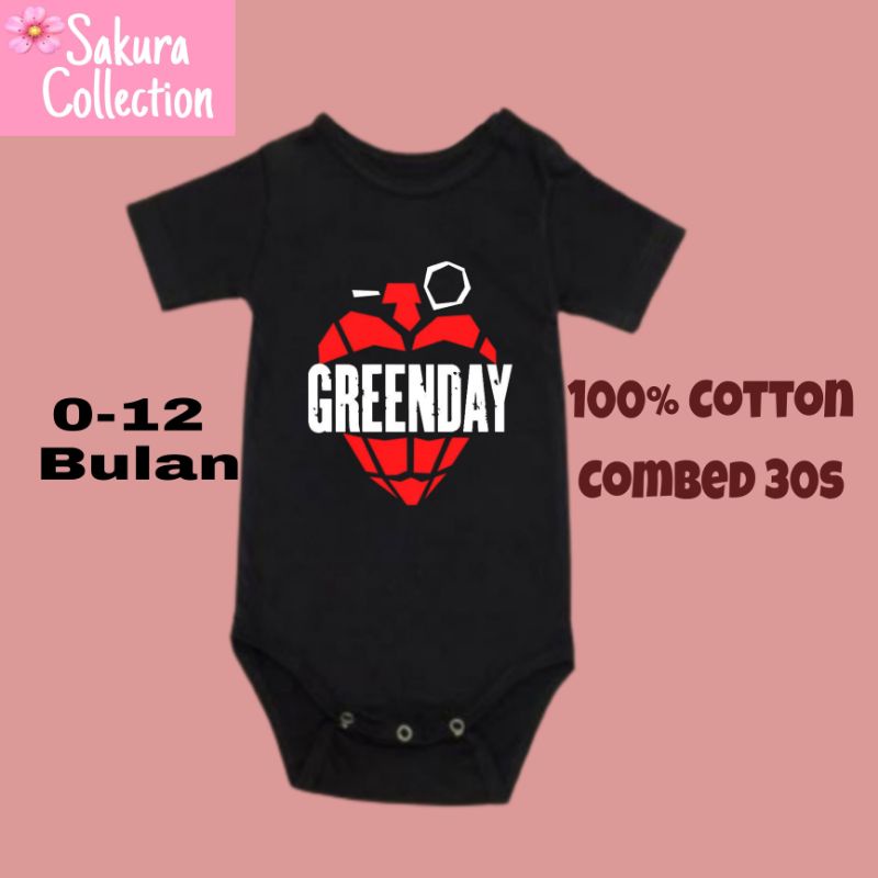 Kaos baju bayi jumper baby kids pendek band GREENDAY punk rock metal logo tulisan usia 0 1 2 3 4 5 6 7 8 9 10 11 12 bulan sampai umur 1 tahun adem jumpsuit babysuit romper bodysuit little anak kecil hitam style laki laki perempuan unisex nyaman lembut