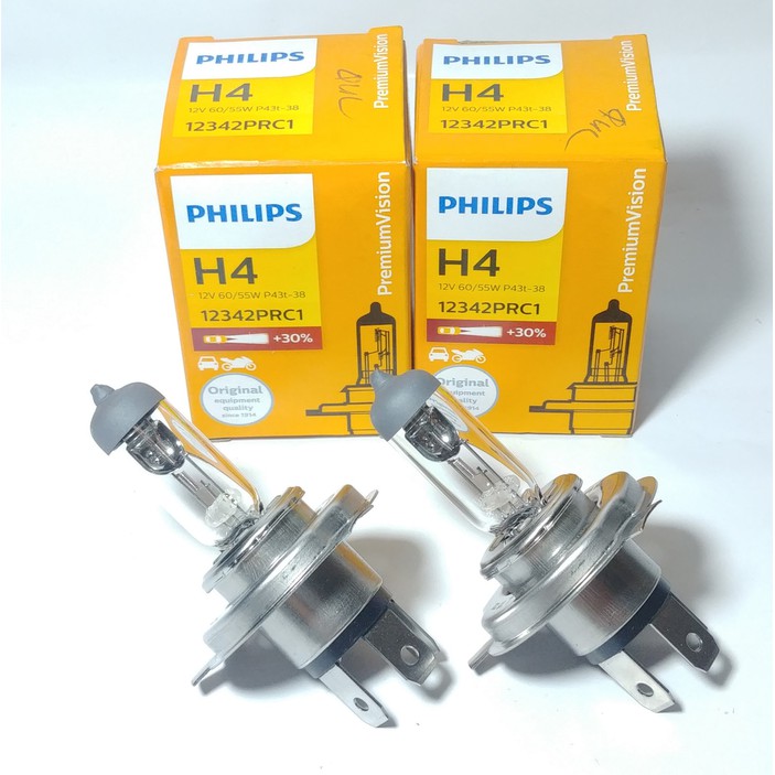 Bohlam Halogen H4 Philips 12V 60/55W Lampu Depan Mobil 2 PCS