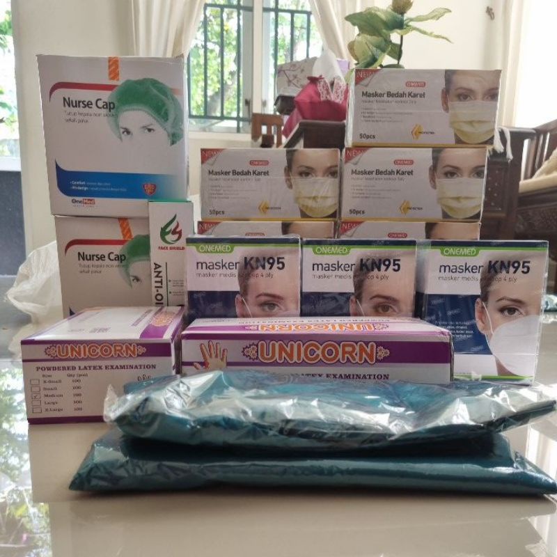 JUAL APD DOKTER RUMAH SAKIT MASKER 100% ORIGINAL ONEMED MEDIS HANDSCOEN PAKET/ECERAN (PILIH VARIASI)