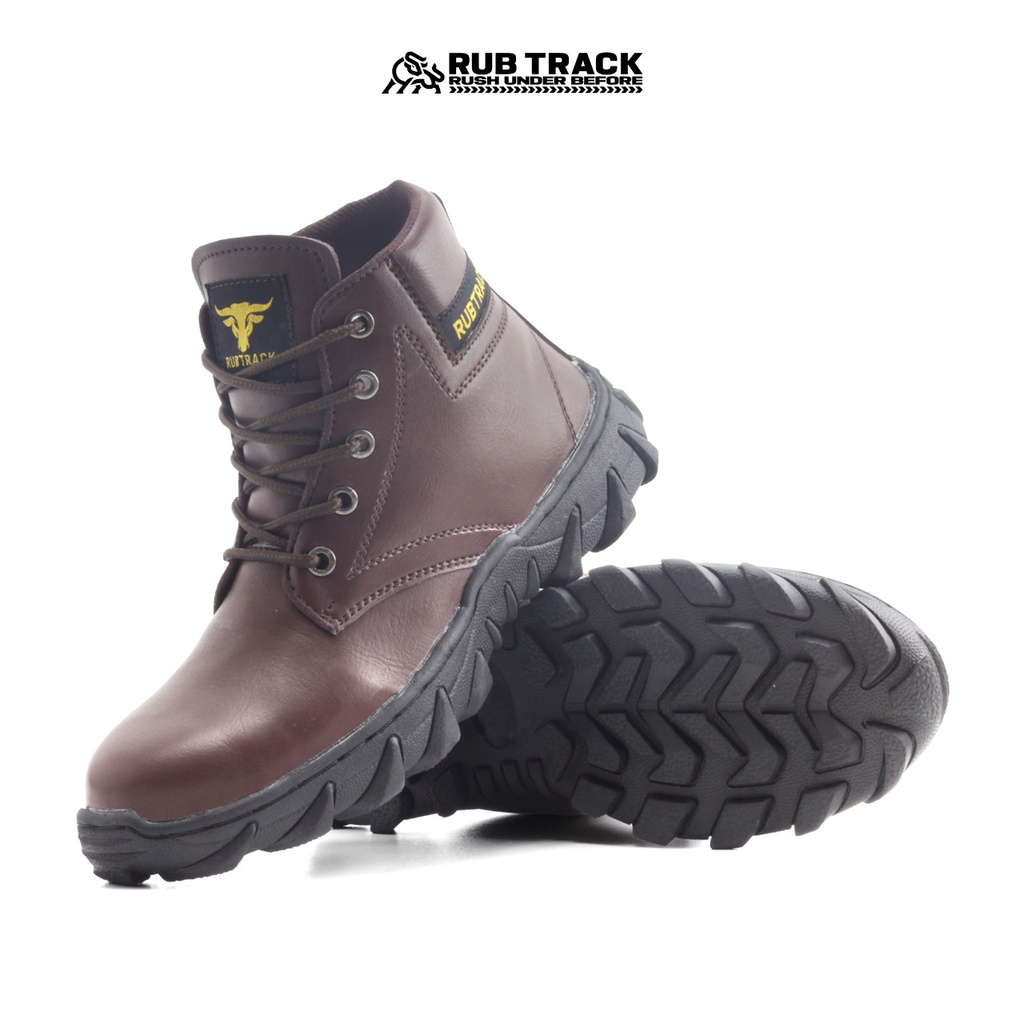 SEPATU SAFETY PRIA UJUNG BESI RUBTRACK RUBICON PERON SAFETY BOOT KERJA LAPANGAN PROYEK TOURING TRACKING NAIK GUNUNG