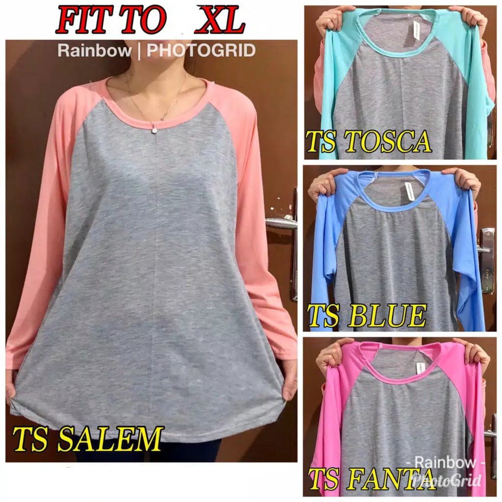 Kaos Raglan Panjang Polos size FIT TO XL / atasan wanita bestseller murah