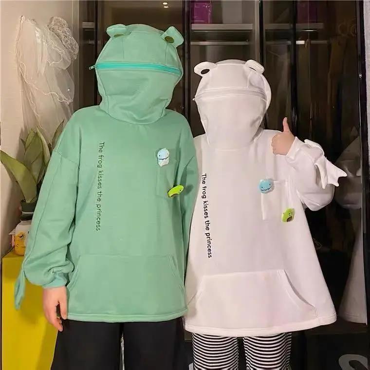 [littlecrab] Hoodie Oversize Katak Kodok Korea Hoodie Topi Full Zipper Lucu Avocado Dino Hoodie Unisex Besar Korean Style