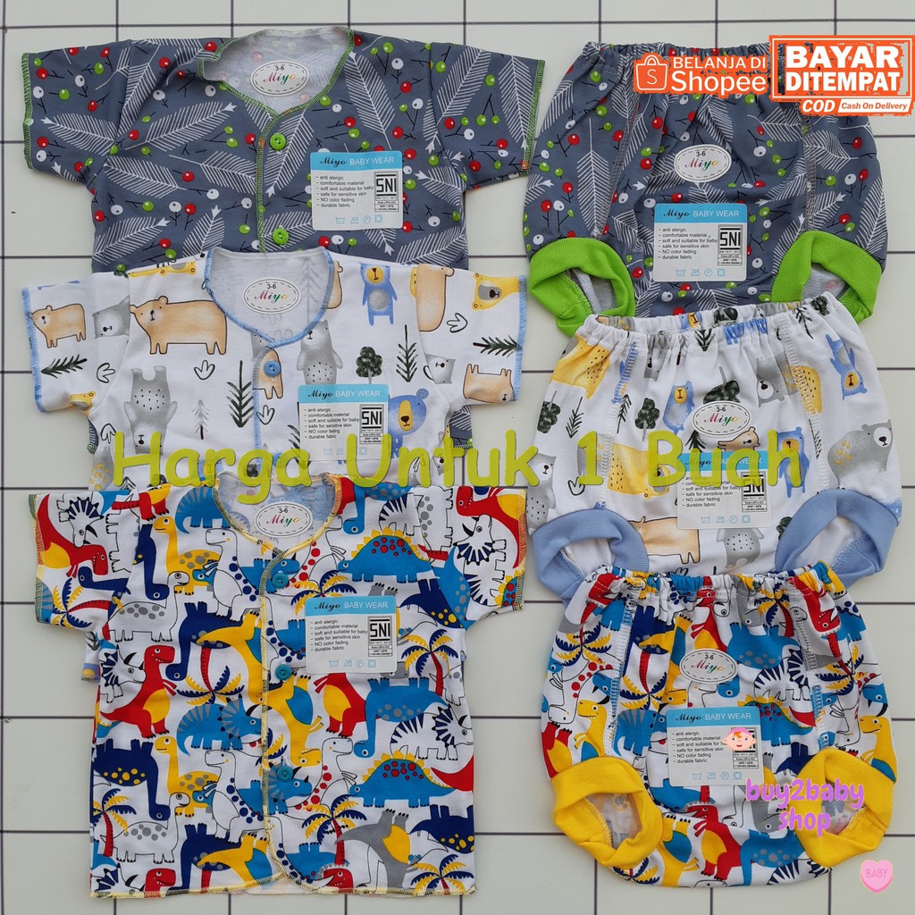 Setelan piyama celana pendek pop bayi MIYO (All New Feb 2021 World Dino Series) 3-6 bulan 1 PCS