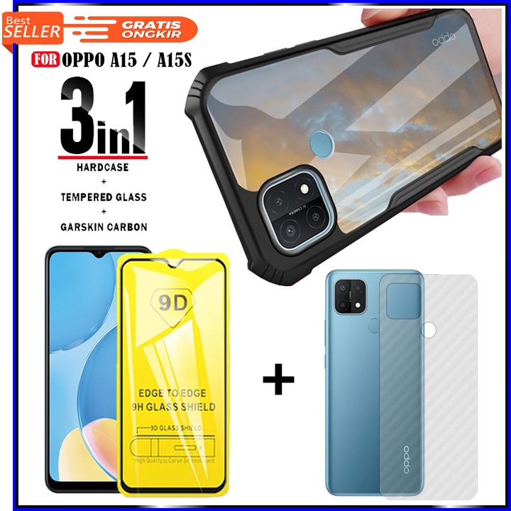 Paket 3 in 1 Case Oppo A15/A15s Casing Xundd Premium Hard Case + Anti Gores Full Layar + Garskin