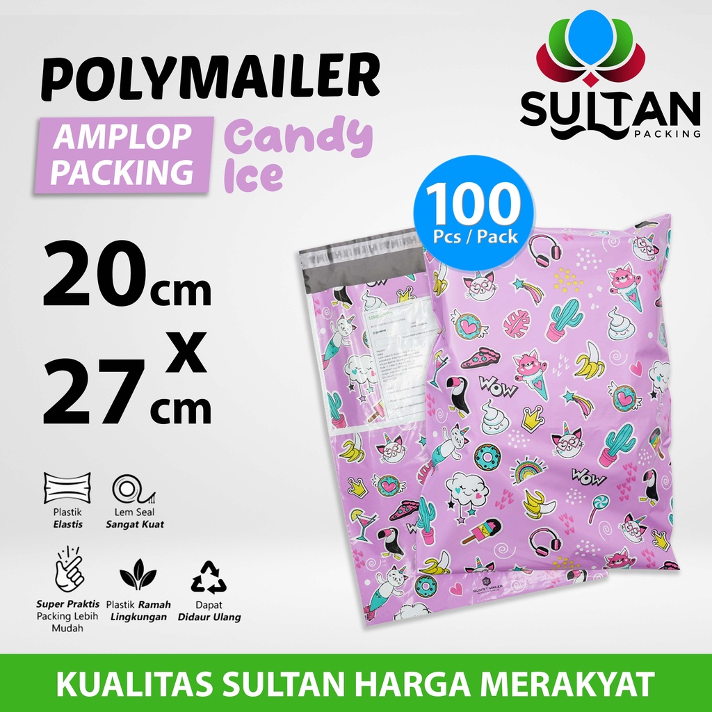 

Polymailer Polimailer 20cm x 27cm Amplop Plastik Packing Motif Candy Rusfet PACK