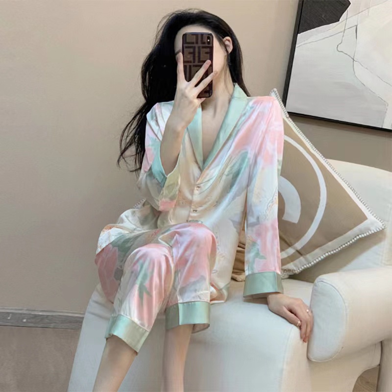 Korean Panjang Tidur Baru Cardigan Pants Ice Silk Pajamas/Household Suit