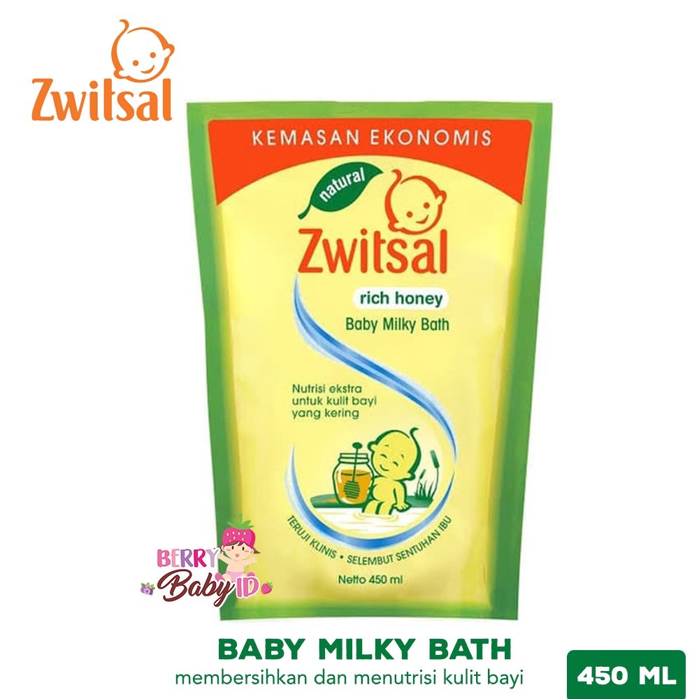 Zwitsal Natural Baby Milky Bath With Rich Honey Sabun Bayi Anak 450ml Berry Mart