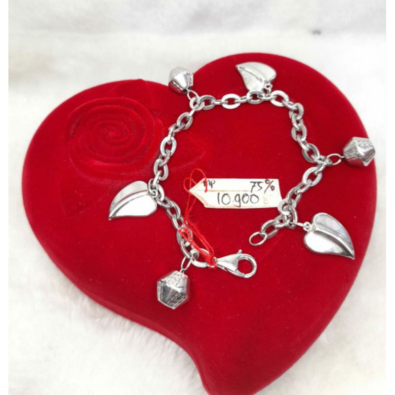 GL722H118H gelang model vensi variasi love emas putih asli liontin love daun white gold kadar 75%