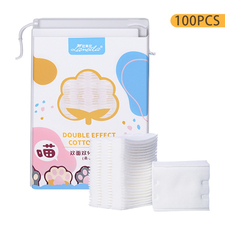 Double Effect Cotton Pad isi 100pcs Kapas Wajah Facial Pad Lameila