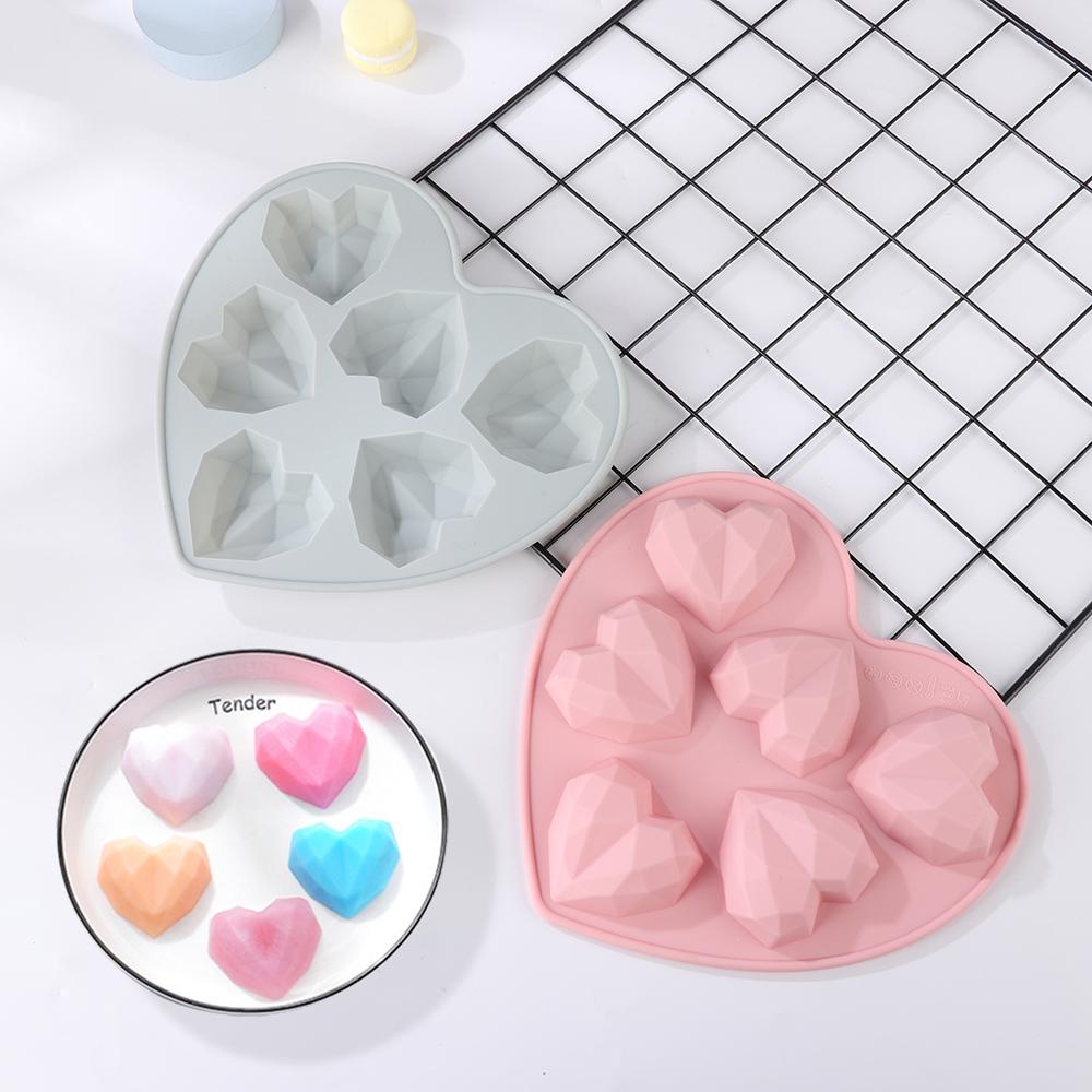 Solighter Berlian Bentuk Hati Cetakan Silikon Pernikahan Valentine Dekorasi Kue Fondant Gula Puding Sabun Baking Pan Mold