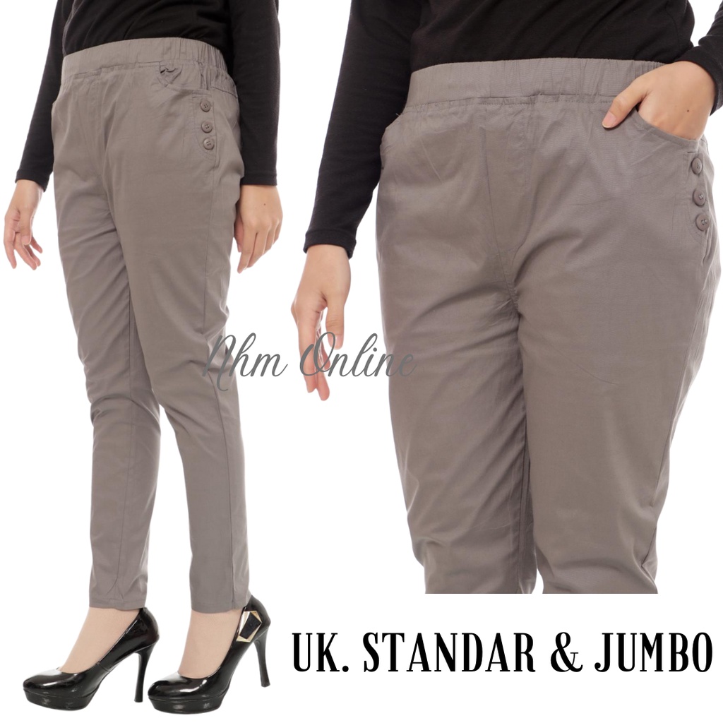 Celana Panjang Wanita Leging stretch Variasi Kancing, Plain Basic jumbo