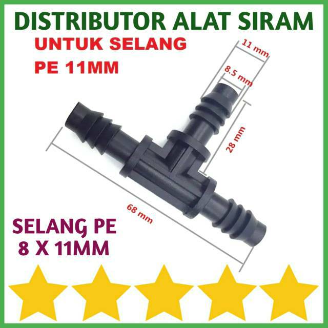 KONETOR TEE 11MM NEPEL - CONNECTOR T 8/11MM UNTUK SELANG PE 11 M NIPEL HIDROPONIK 3/8&quot; UNIRING