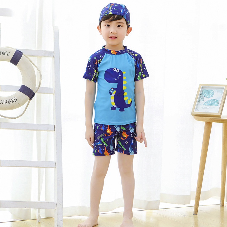 IMPOR BAJU RENANG ANAK COWO CEWE SWIM SUIT SET BAJU CELANA TOPI MOTIF LUCU