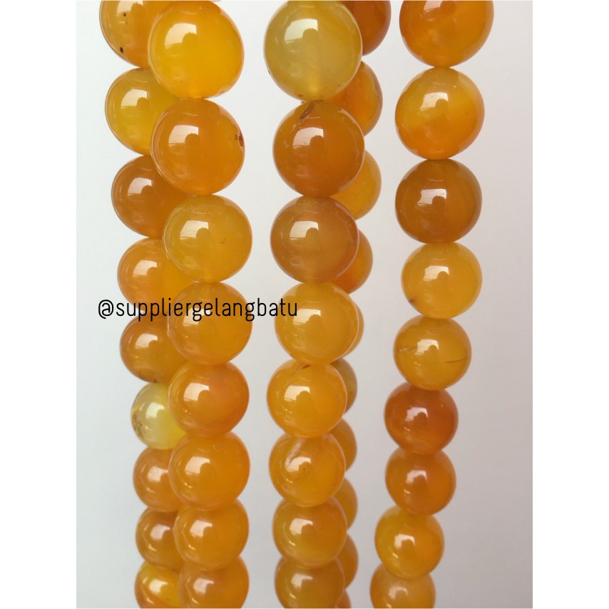 batu gelang kalung 16mm YELLOW AGATE glossy kuning agatis premium akik aksesoris craft pria wanita