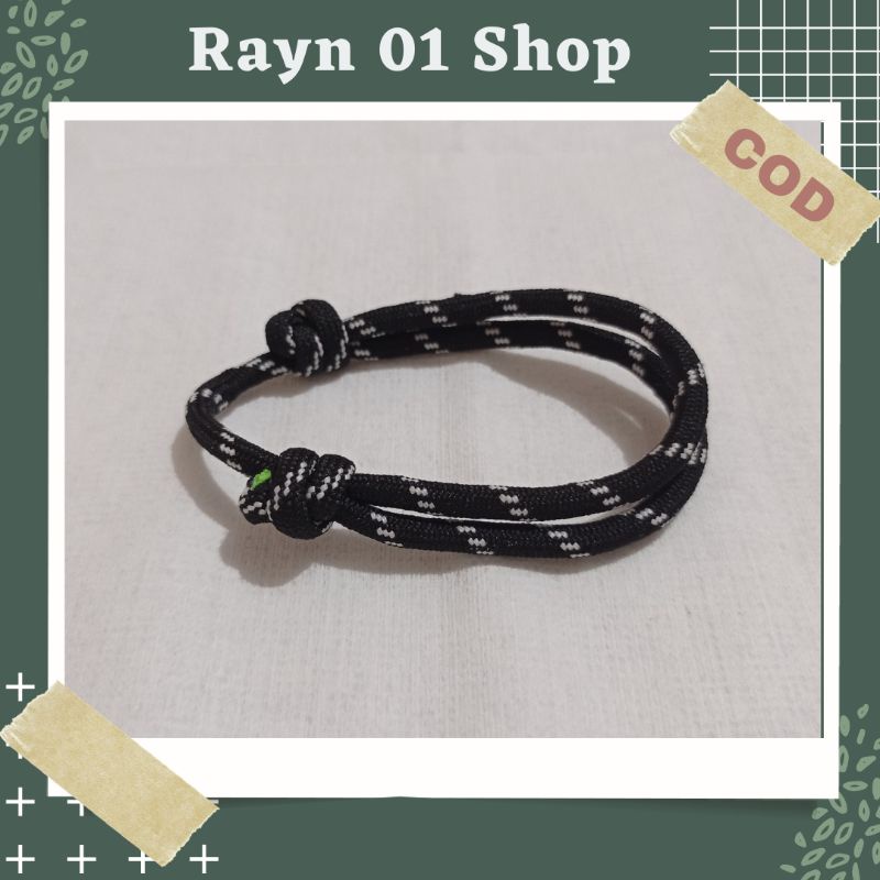 Gelang Tali Paracord Polos Hitam Pria Wanita / Gelang Gaya Korea / Gelang Trendy / Gelang Tali Unisex-Hitam Putih 4mm