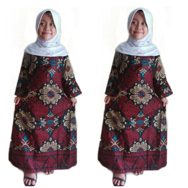 Batik Couple keluarga sania ruffle ori ndoro jowi dnt motif KECUBUNG MERAH TERMURAH SHOPEE-GAMIS ANAK