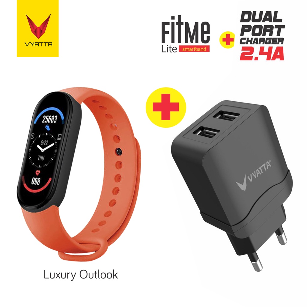 VYATTA FitMe Lite New Smartband - 200+Watchface, Sport Mode, IP67,SPO2-Red+Dual Port 2.4 BK