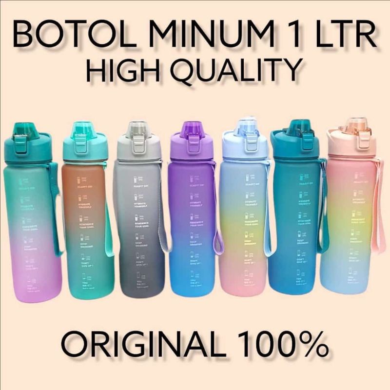 [100% ORIGINAL] BOTOL MINUM MOTIVASI VIRAL TRITAN 1L 1 LITER 1LITER FREE STICKER STIKER