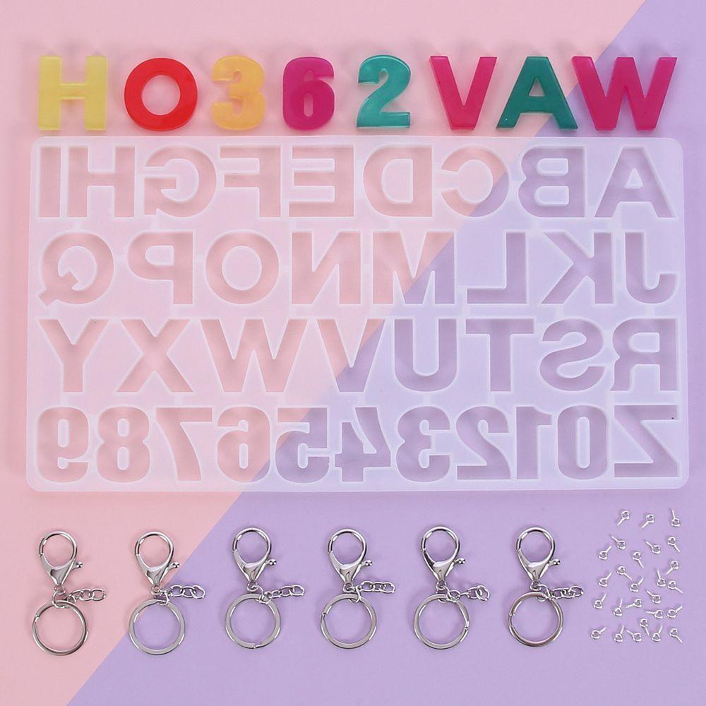 R-flower 33pcs/set Huruf Resin Cetakan Dengan Kunci Ring Sekrup Mata Pin Membuat Perhiasan Handmade Craft Alphabet Mold Kit