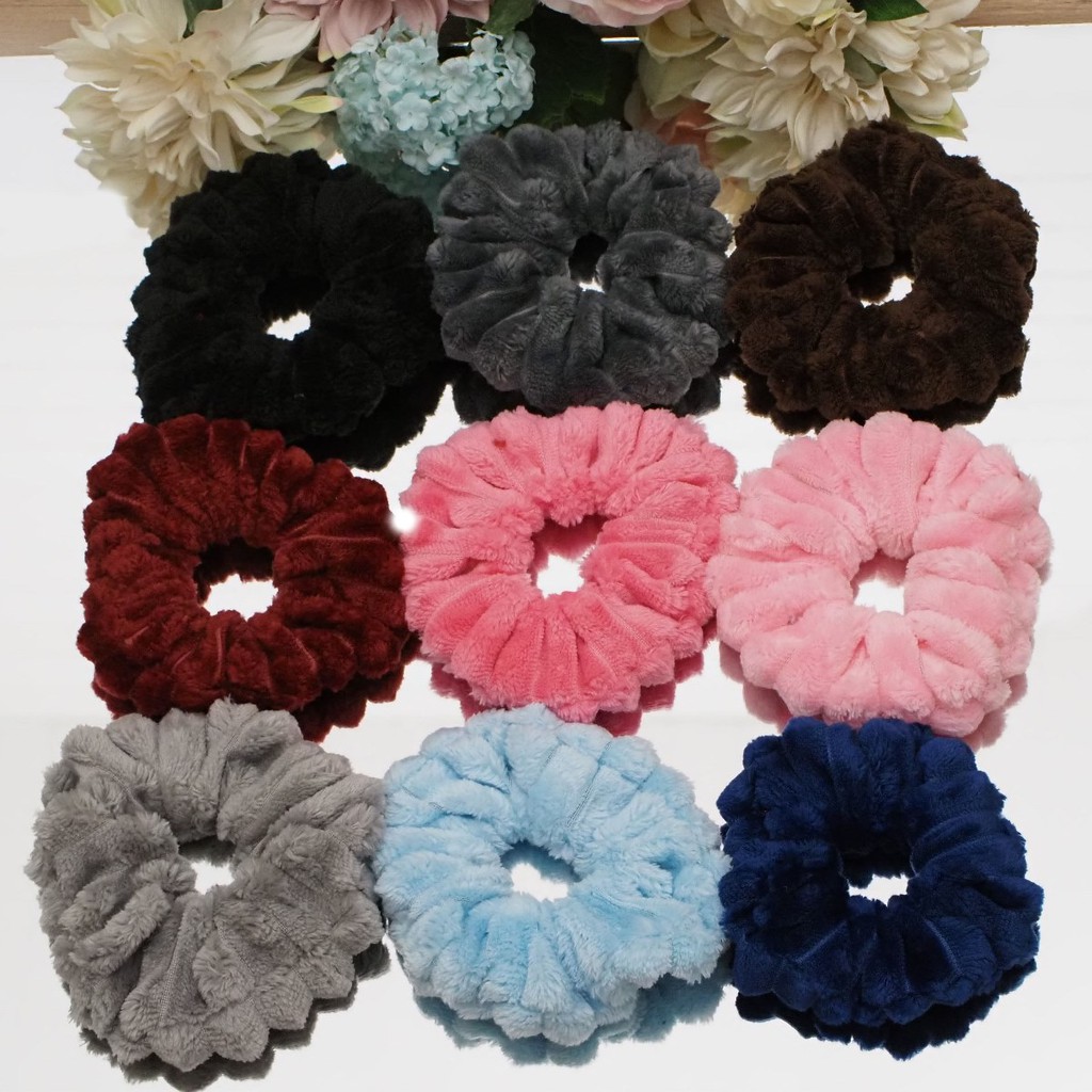 Scrunchie BULU HALUS TEBAL UKURAN BESAR LEMBUT KUALITAS PREMIUM KOREA Cepol Kuncir Scrunchies Aksesoris Rambut