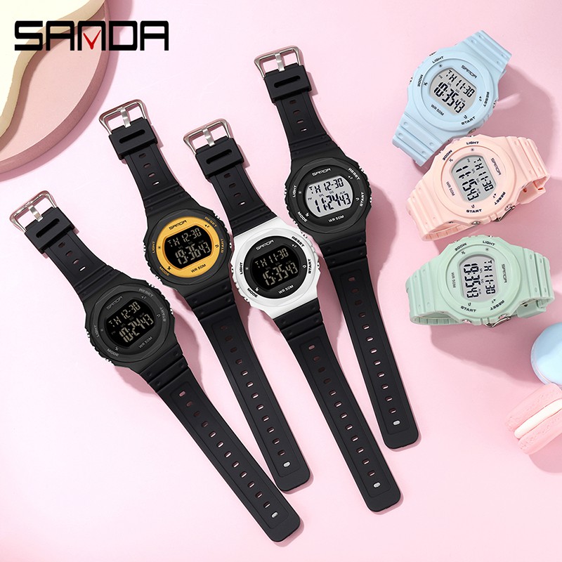 SANDA 6069 Jam Tangan Wanita Pria Digital Sport EL Backlight Tali Rubber Anti air WATCHKITE WKOS