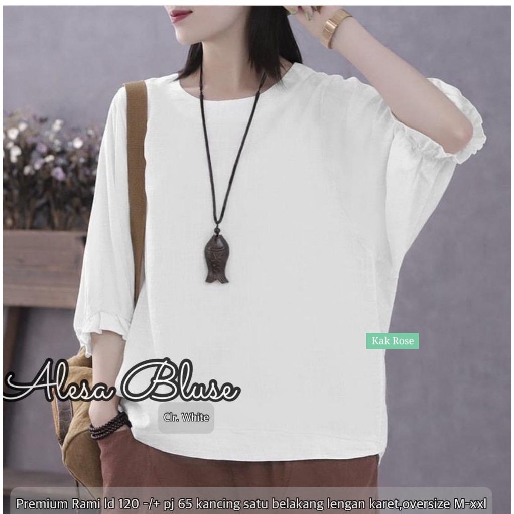 Kekinian Alesa Blus Wanita Polos Linen Adem Atasan Blus Kekinian LD 120 cm Blus Jumbo Remaja Lengan 