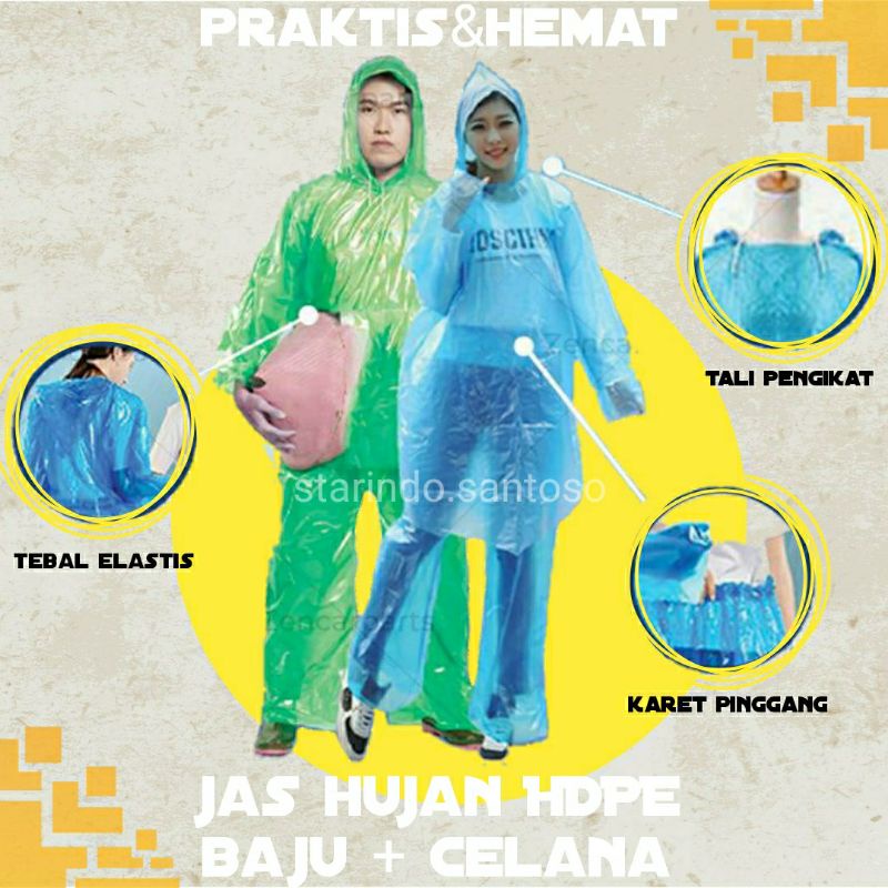 murah JAS HUJAN SETELAN baju celana HDPE darurat praktis ekonomis