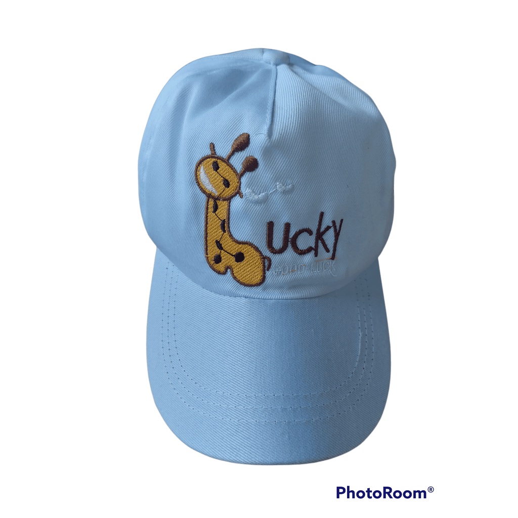 Topi Baseball Anak Bordir Lucky / Just Do It / Super Dino / Sunny Day Usia 2-10 Tahun Laki Perempuan Imut Lucu Kualitas Premium-Topi Lucky Putih