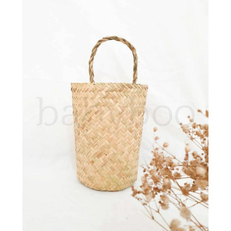 Tas anyaman mini keranjang purun gantung kecil cover pot Tas anyaman mini keranjang purun gantung kecil cover pot