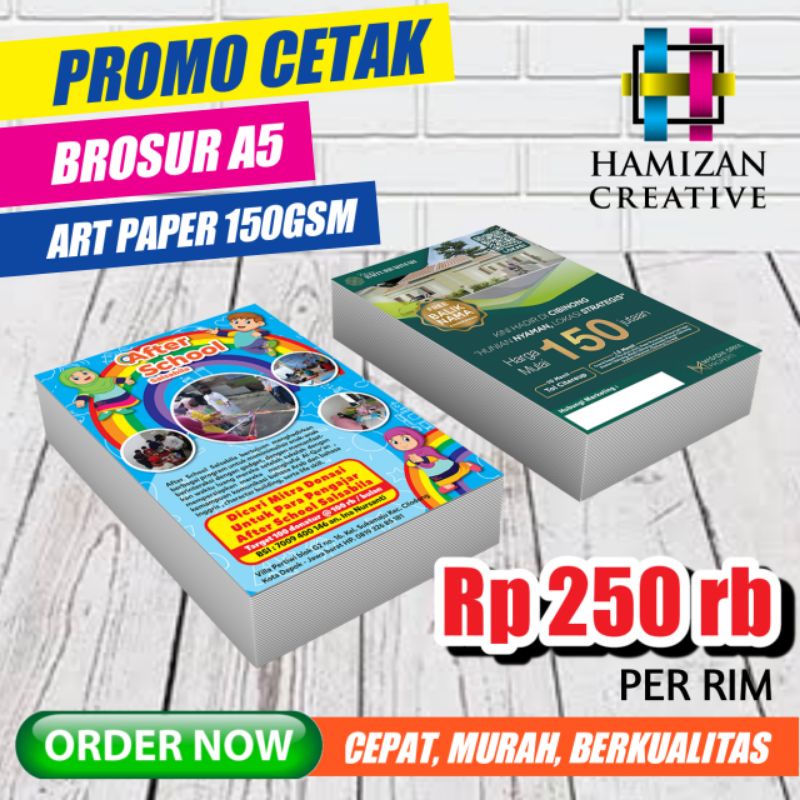 

CETAK BROSUR A5 ART PAPER 150 GSM FULL COLOR 1 SISI/2 SISI JUMLAH 1 RIM (500 LEMBAR)