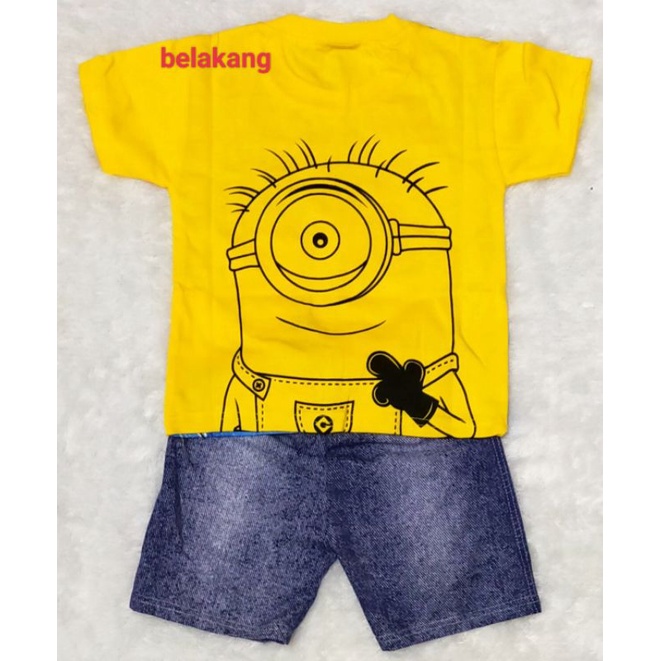 SETELAN ANAK MINION TAMBAH TOPI/ SETELAN MINIONS AJA/ TOPI MINION AJA